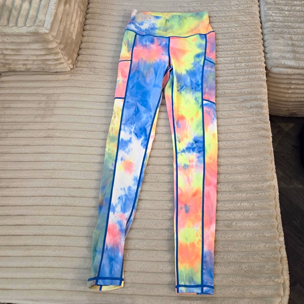 Rainbow Tie Dye Leggings High Waisted Scrunch Butt Yoga Pants Side Pockets Small